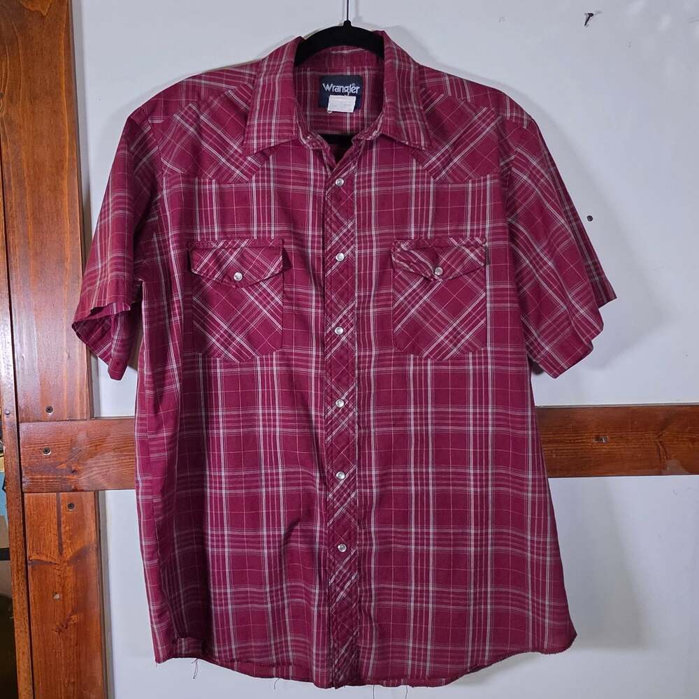 Wrangler Men's Western Shirt Short Sleeve Plaid Pearl Snap Button Up